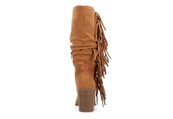Journee Collection Womens Hartly Fringed Wide Calf Dress Boot - Tan -Shoe Shop US 01 303180 04