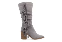 Journee Collection Womens Hartly Fringed Extra Wide Calf Dress Boot - Grey -Shoe Shop US 01 303184 01