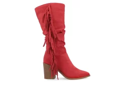 Journee Collection Womens Hartly Fringed Extra Wide Calf Dress Boot - Red -Shoe Shop US 01 303199 01